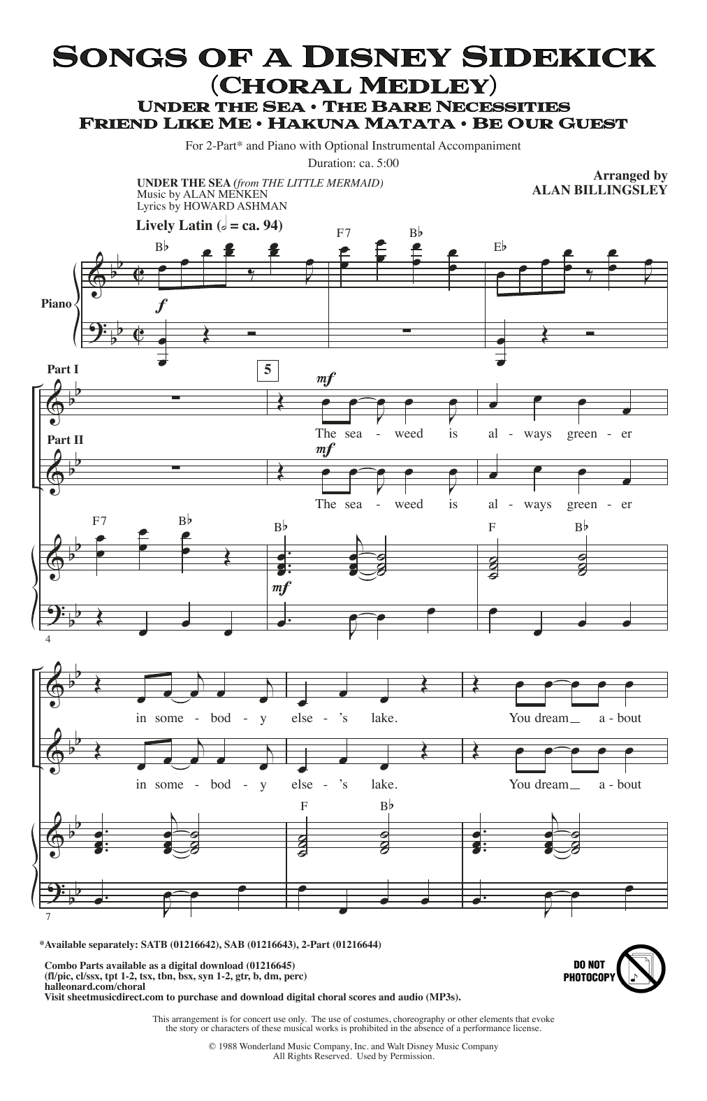 Alan Billingsley Songs of a Disney Sidekick (Choral Medley) sheet music notes printable PDF score