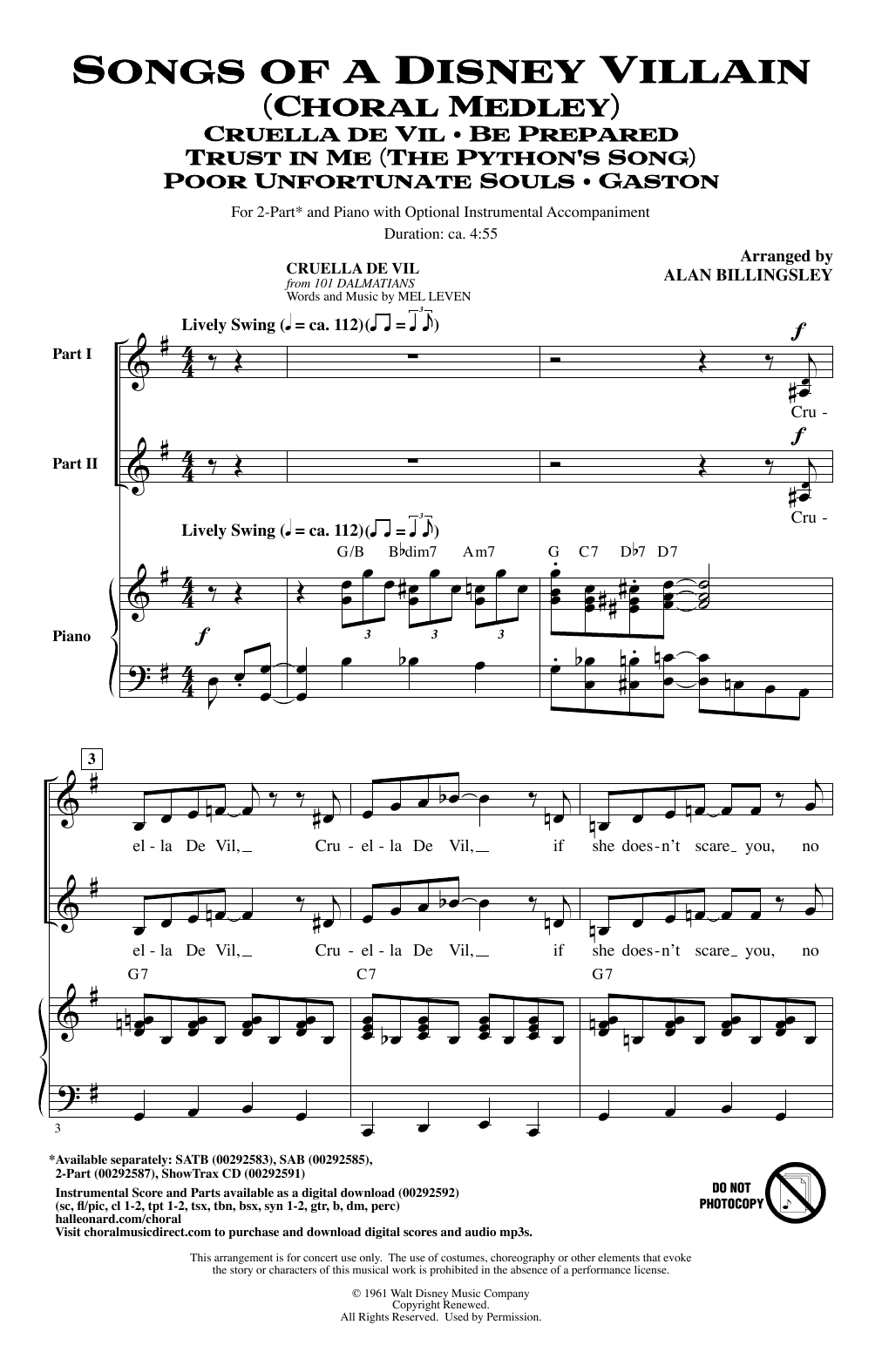Download Alan Billingsley Songs Of A Disney Villain (Choral Medle Sheet Music
