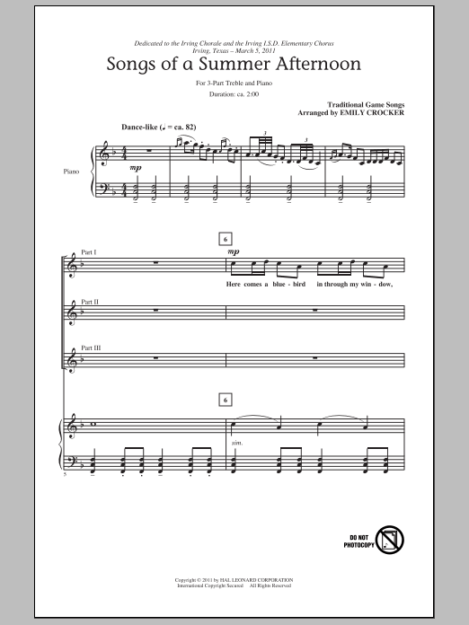 Download Traditional Songs Of A Summer Afternoon (arr. Emily Sheet Music