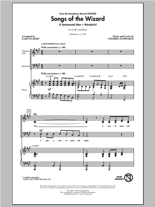 Download Stephen Schwartz Songs of the Wizard (from Wicked) (arr. Sheet Music