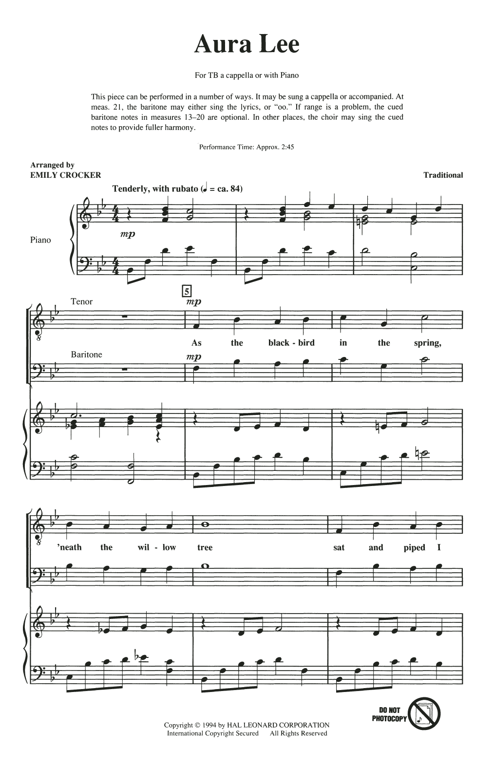 Emily Crocker Songs For Tenor-Bass Chorus (Collection) sheet music notes printable PDF score