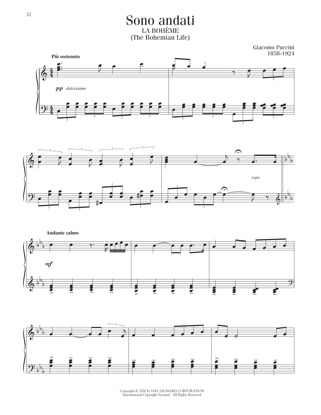 Giacomo Puccini Sono andati sheet music notes printable PDF score