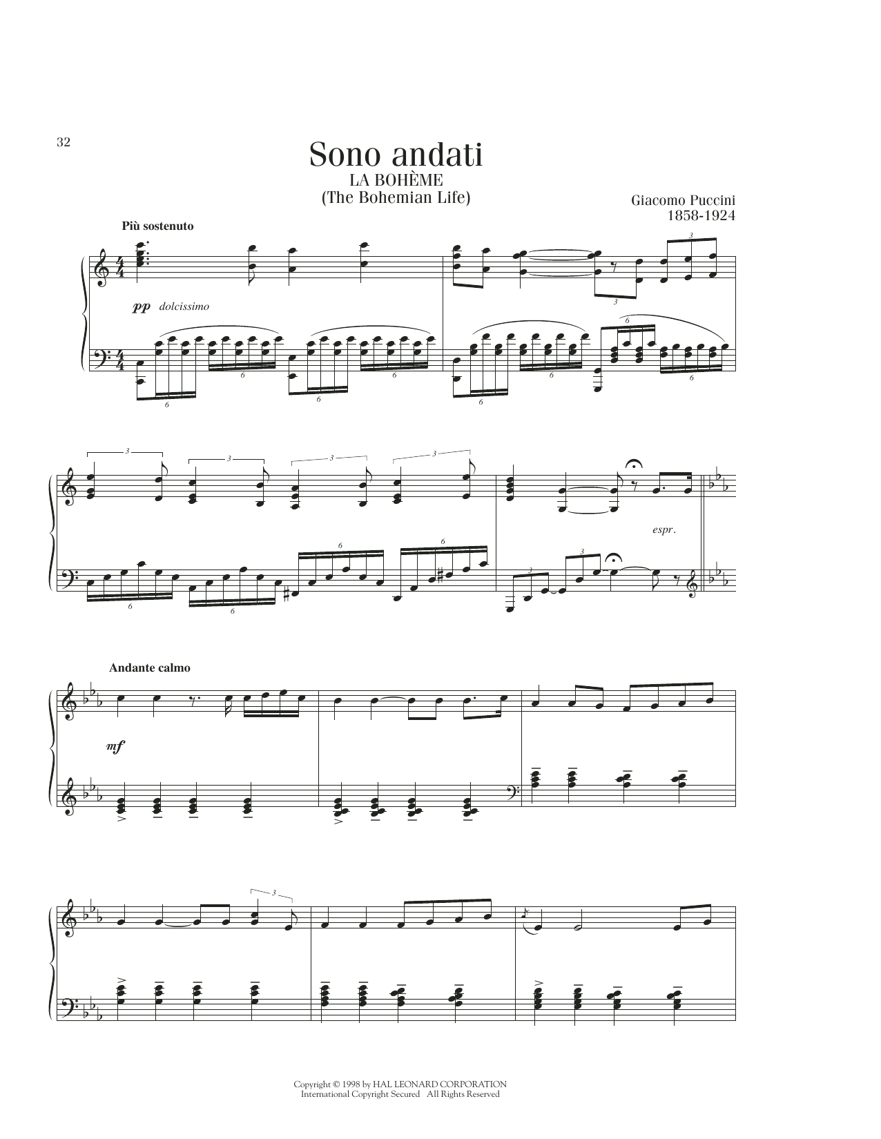 Giacomo Puccini Sono andati sheet music notes printable PDF score