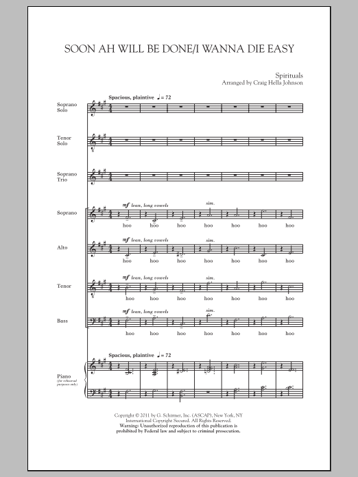 Download Traditional Spiritual Soon Ah Will Be Done / I Want To Die Ea Sheet Music