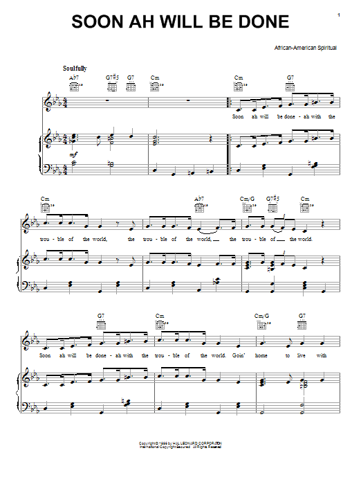 Download African-American Spiritual Soon Ah Will Be Done Sheet Music