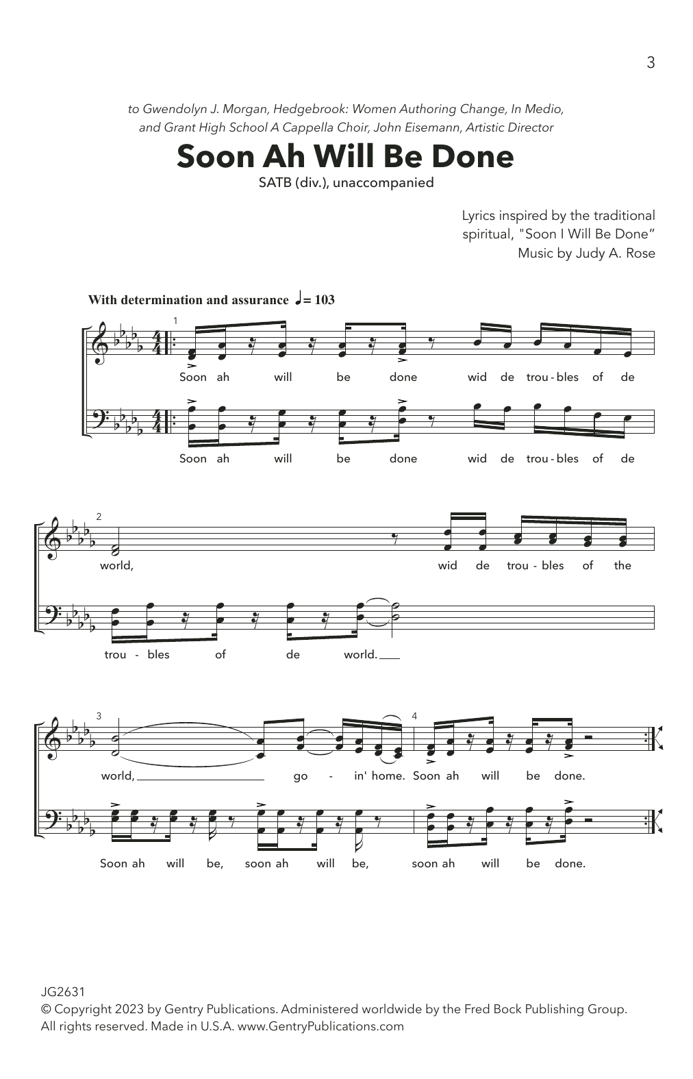 Download Judy A. Rose Soon Ah Will Be Done Sheet Music