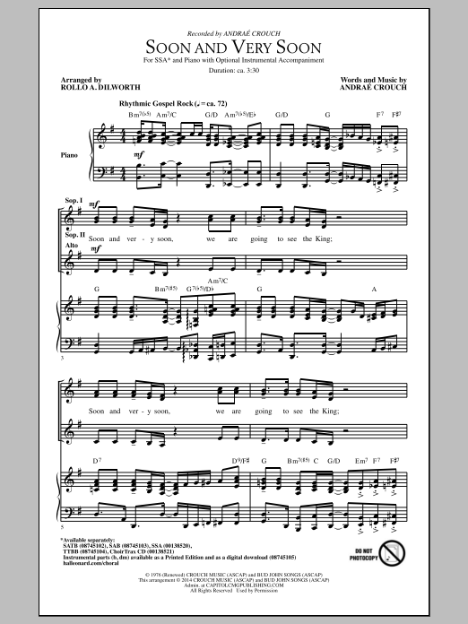 Download Andrae Crouch Soon And Very Soon (arr. Rollo Dilworth Sheet Music