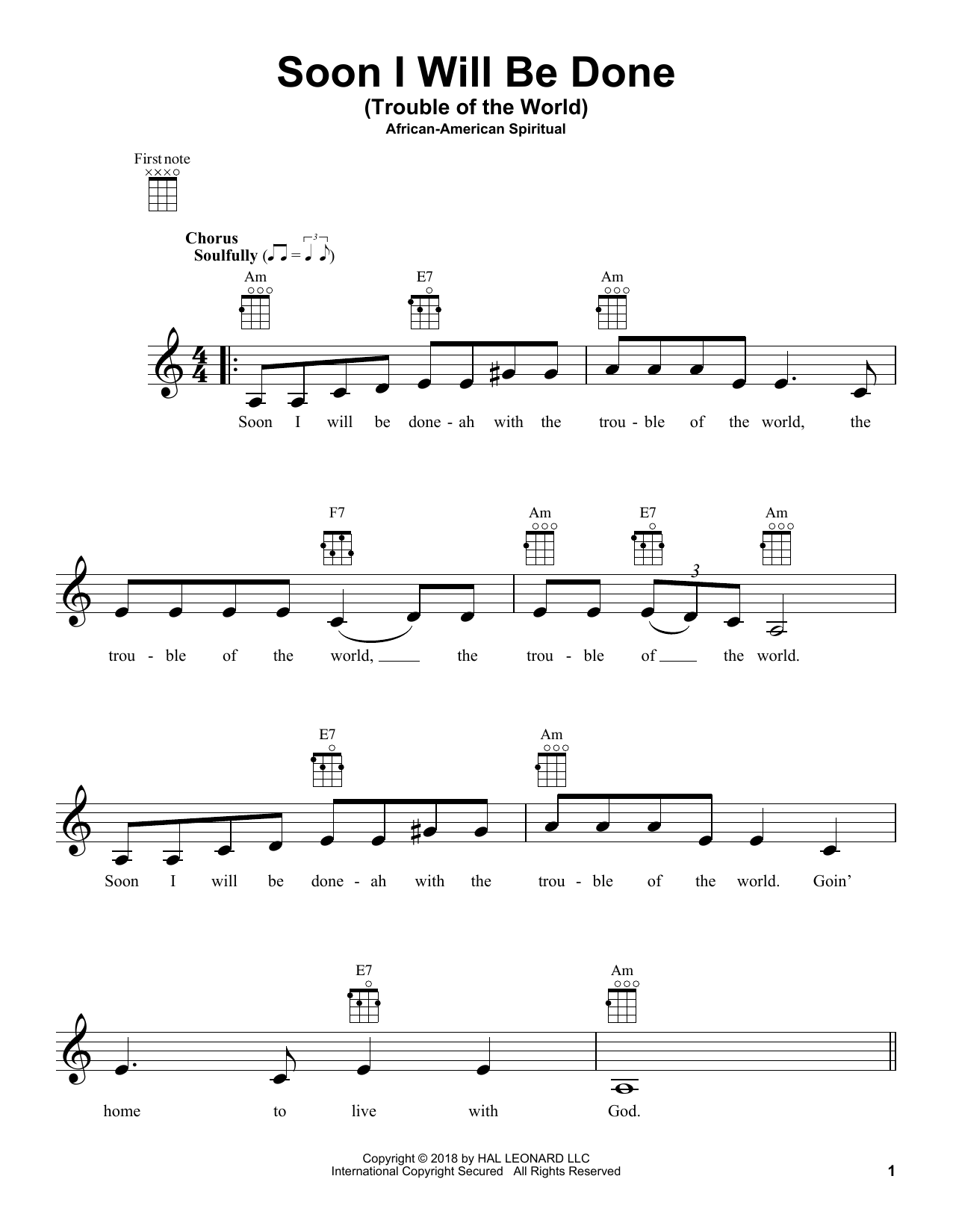 Download African-American Spiritual Soon I Will Be Done (Trouble Of The Wor Sheet Music