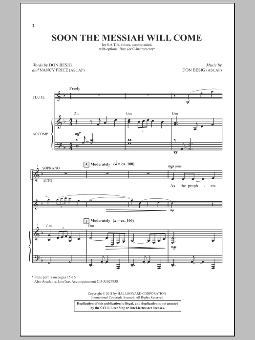 Download Don Besig Soon The Messiah Will Come Sheet Music
