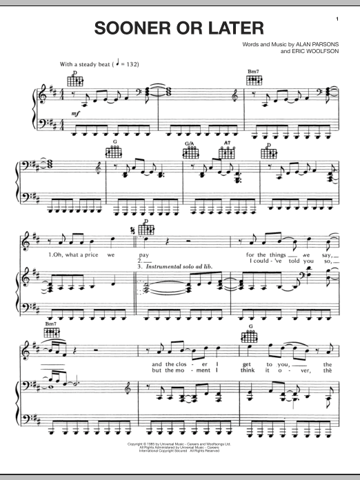 Download The Alan Parsons Project Sooner Or Later Sheet Music