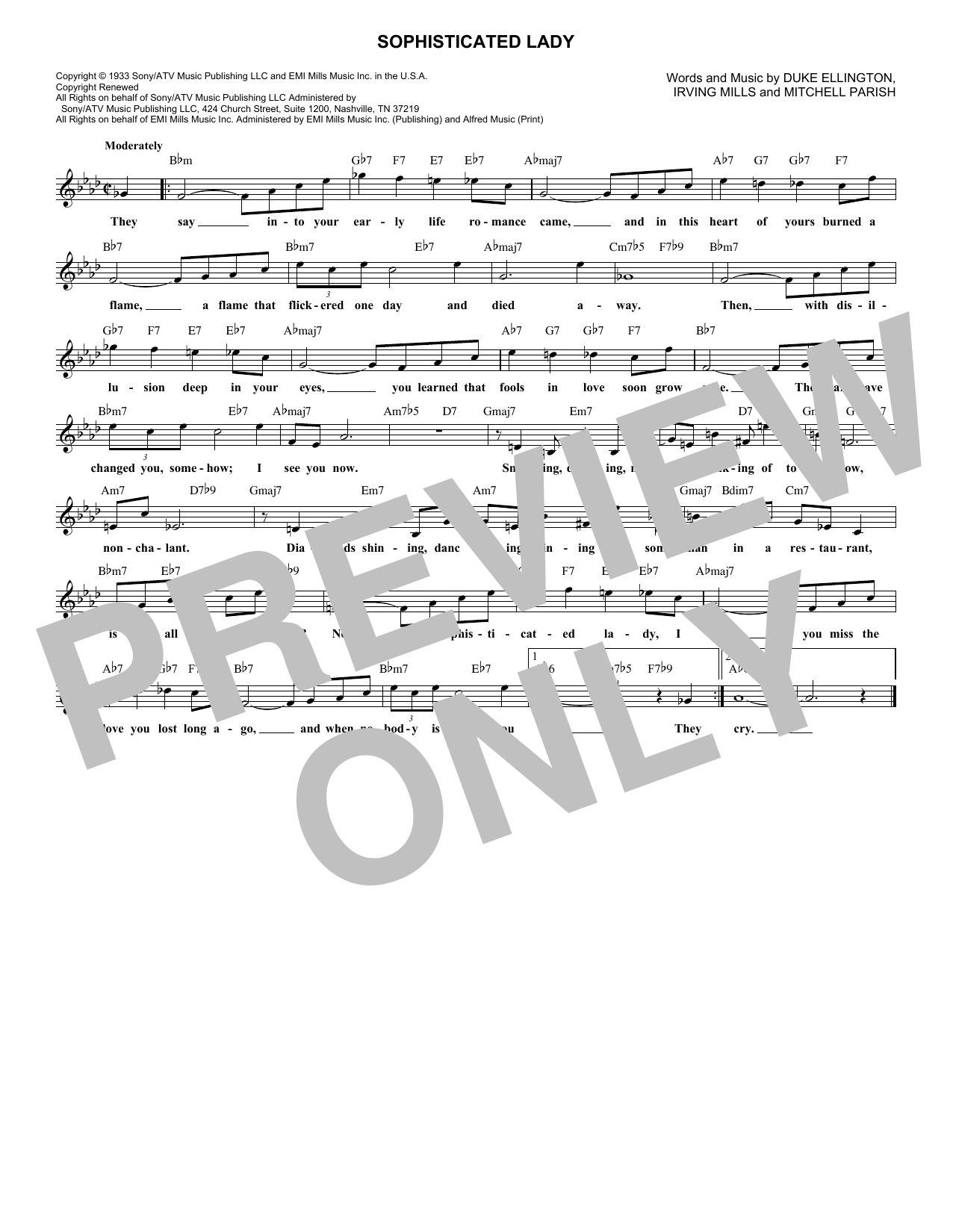 Download Duke Ellington Sophisticated Lady Sheet Music