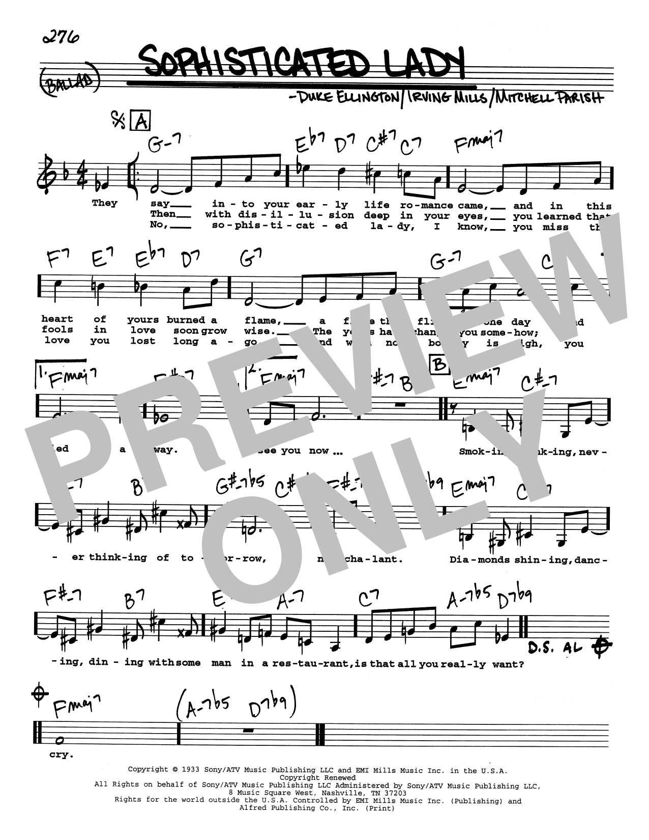 Duke Ellington Sophisticated Lady (Low Voice) sheet music notes printable PDF score