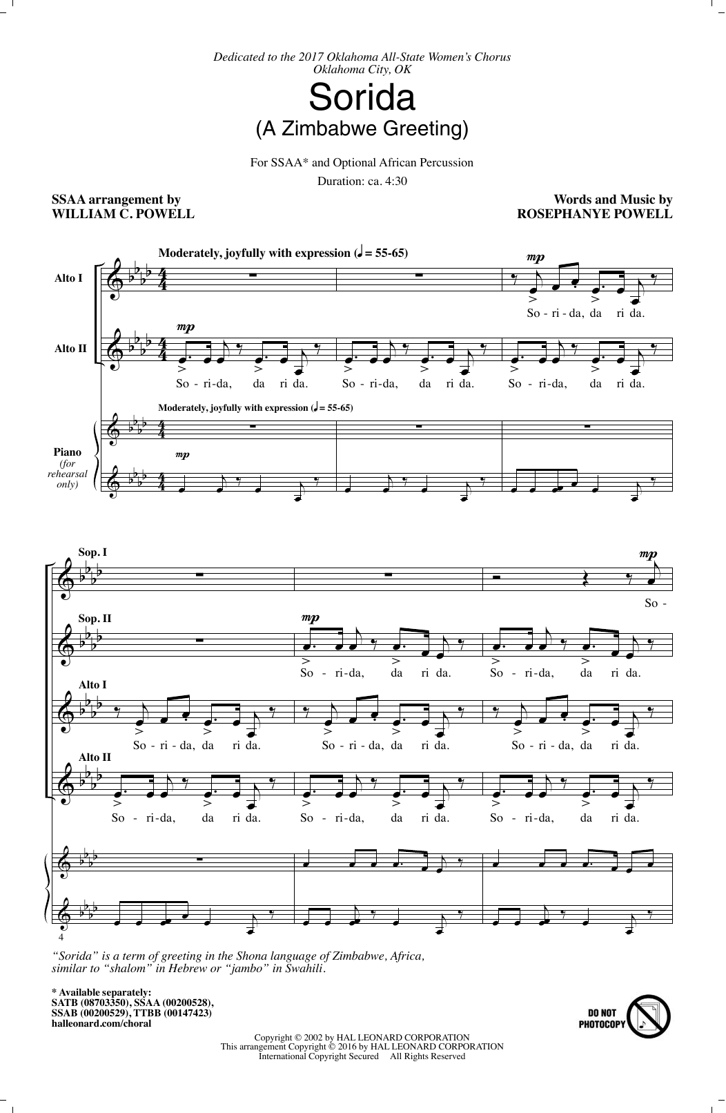 Download William C. Powell Sorida (A Zimbabwe Greeting) Sheet Music