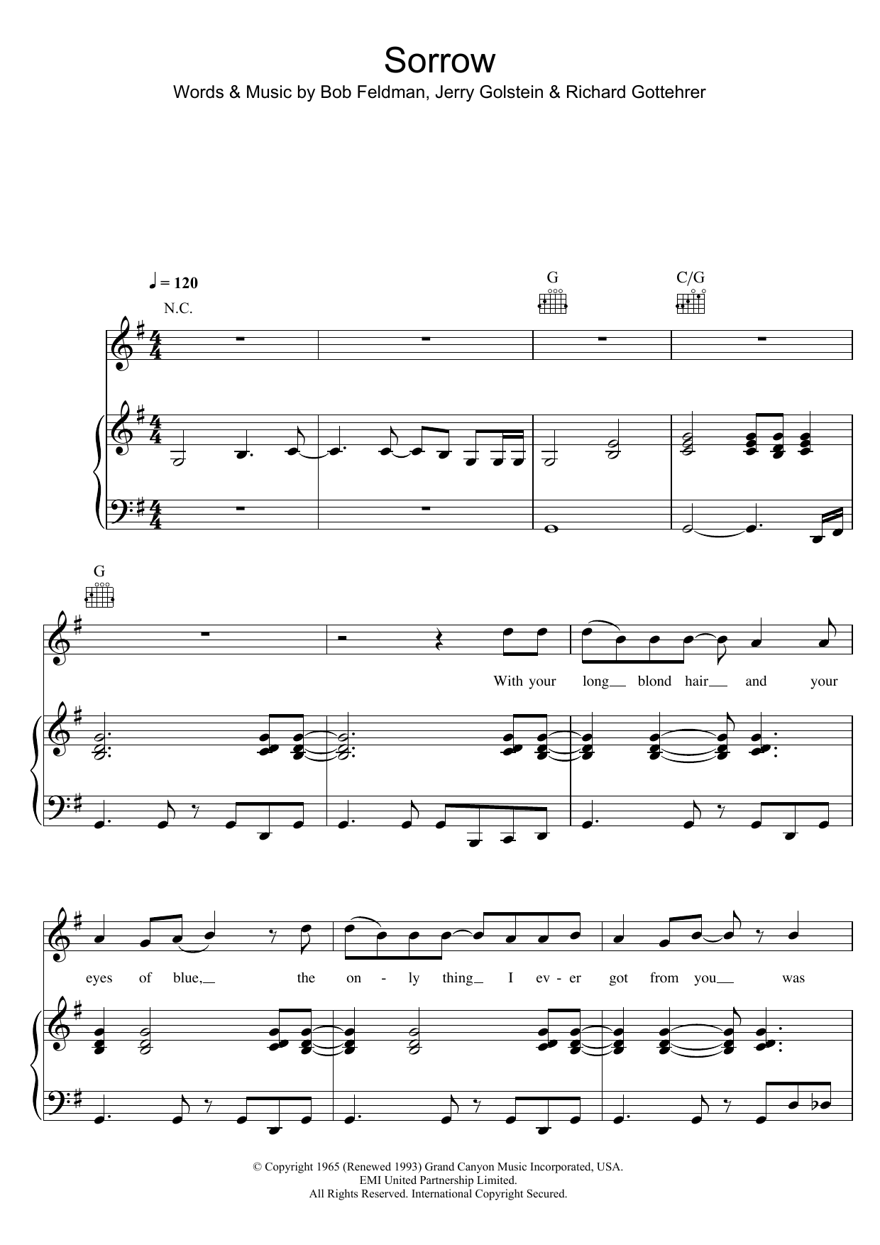David Bowie Sorrow sheet music notes printable PDF score