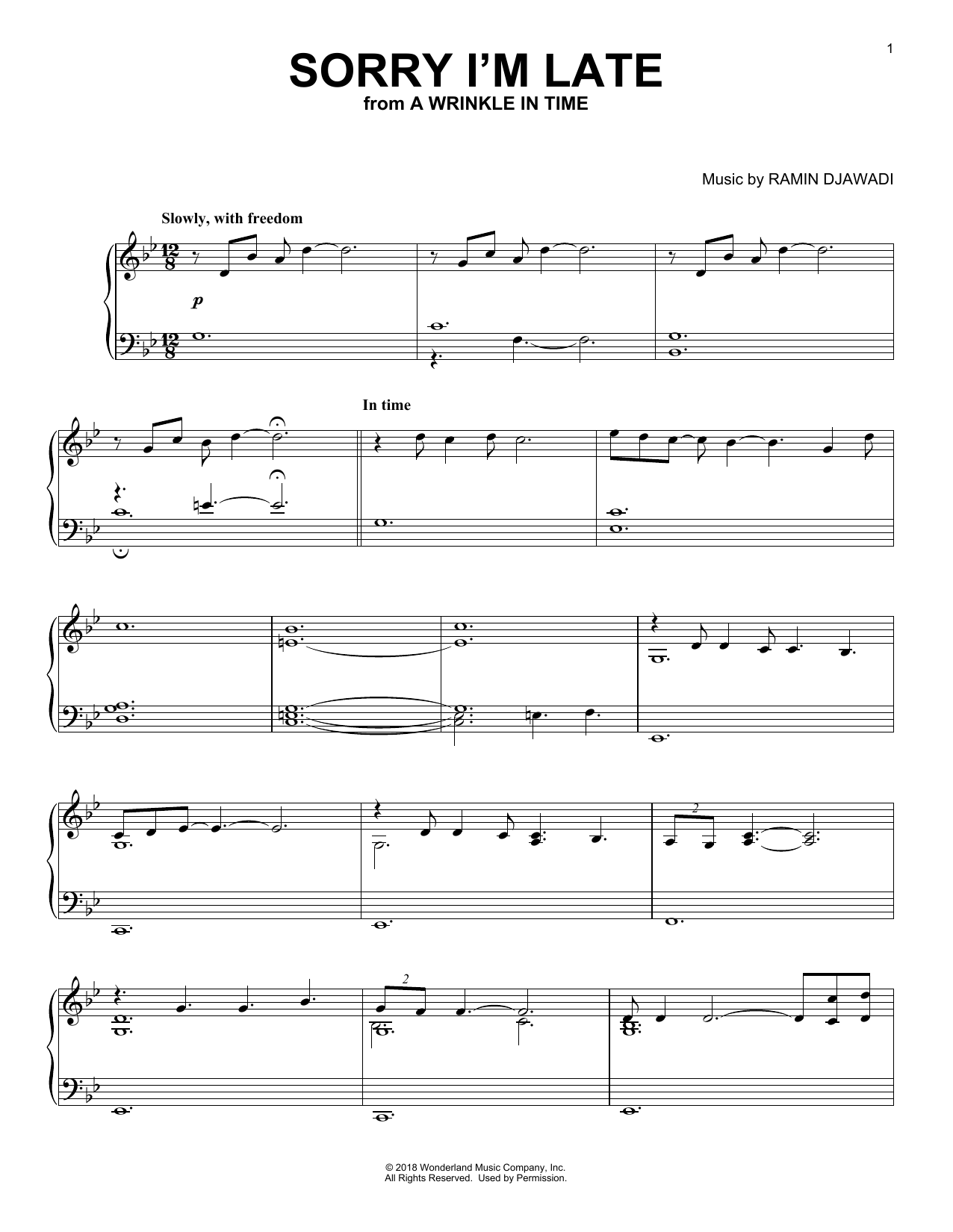 Download Ramin Djawadi Sorry I'm Late (from A Wrinkle In Time) Sheet Music