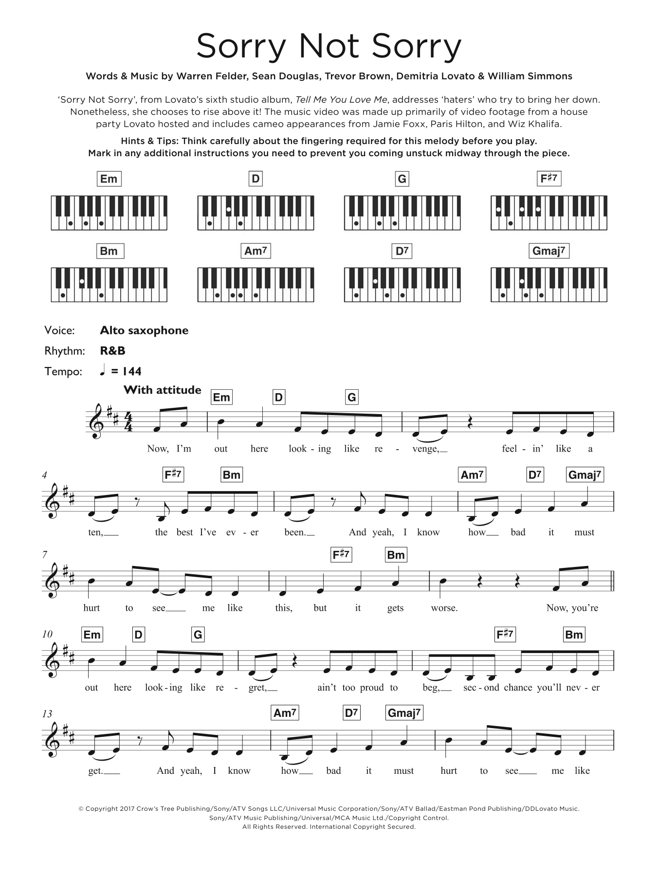 Download Demi Lovato Sorry Not Sorry Sheet Music