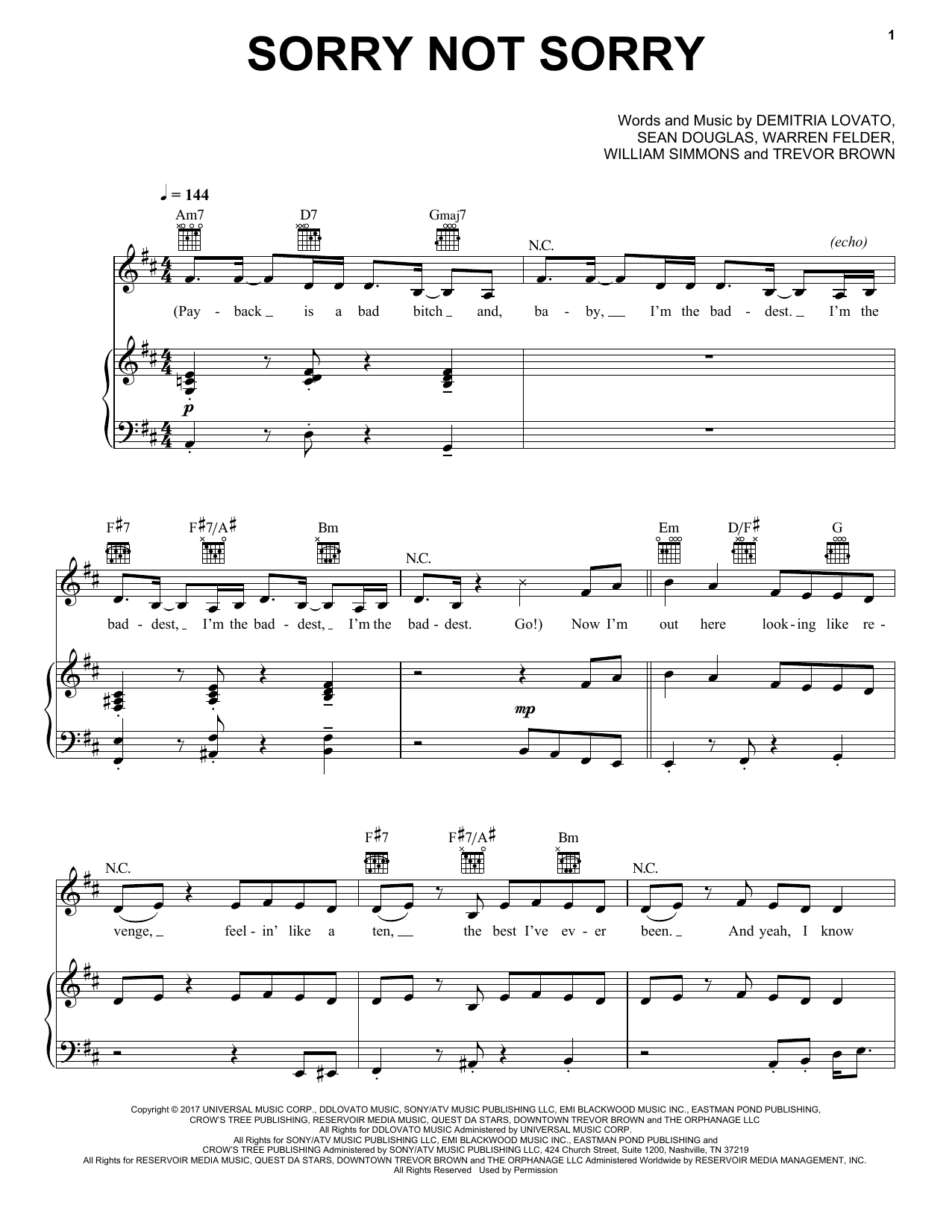 Download Demi Lovato Sorry Not Sorry Sheet Music