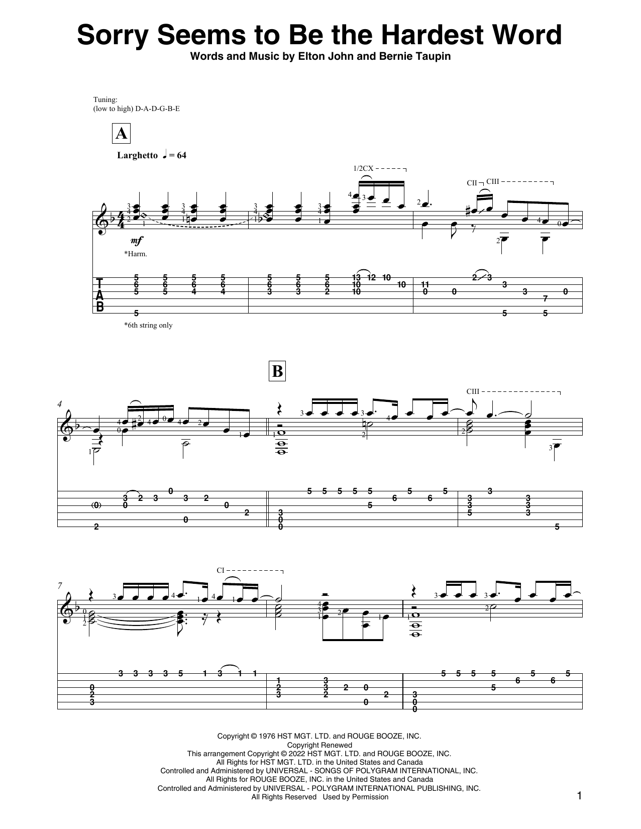 Download Elton John Sorry Seems To Be The Hardest Word (arr Sheet Music