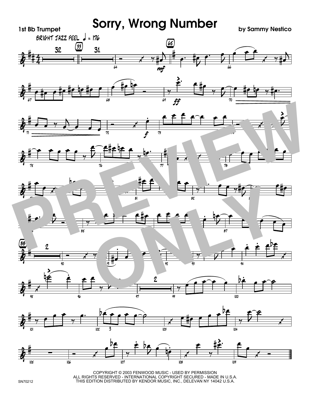 Download Sammy Nestico Sorry, Wrong Number - 1st Bb Trumpet Sheet Music