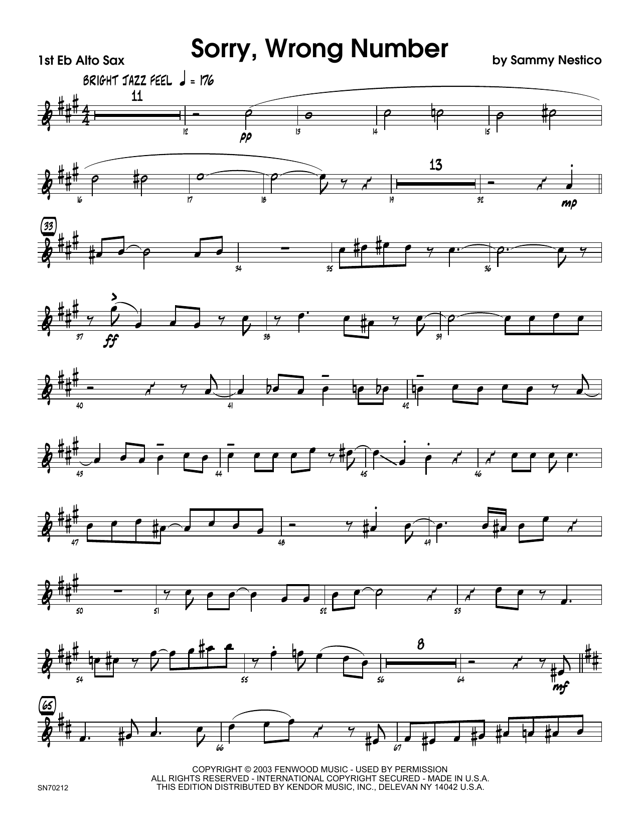 Download Sammy Nestico Sorry, Wrong Number - 1st Eb Alto Saxop Sheet Music