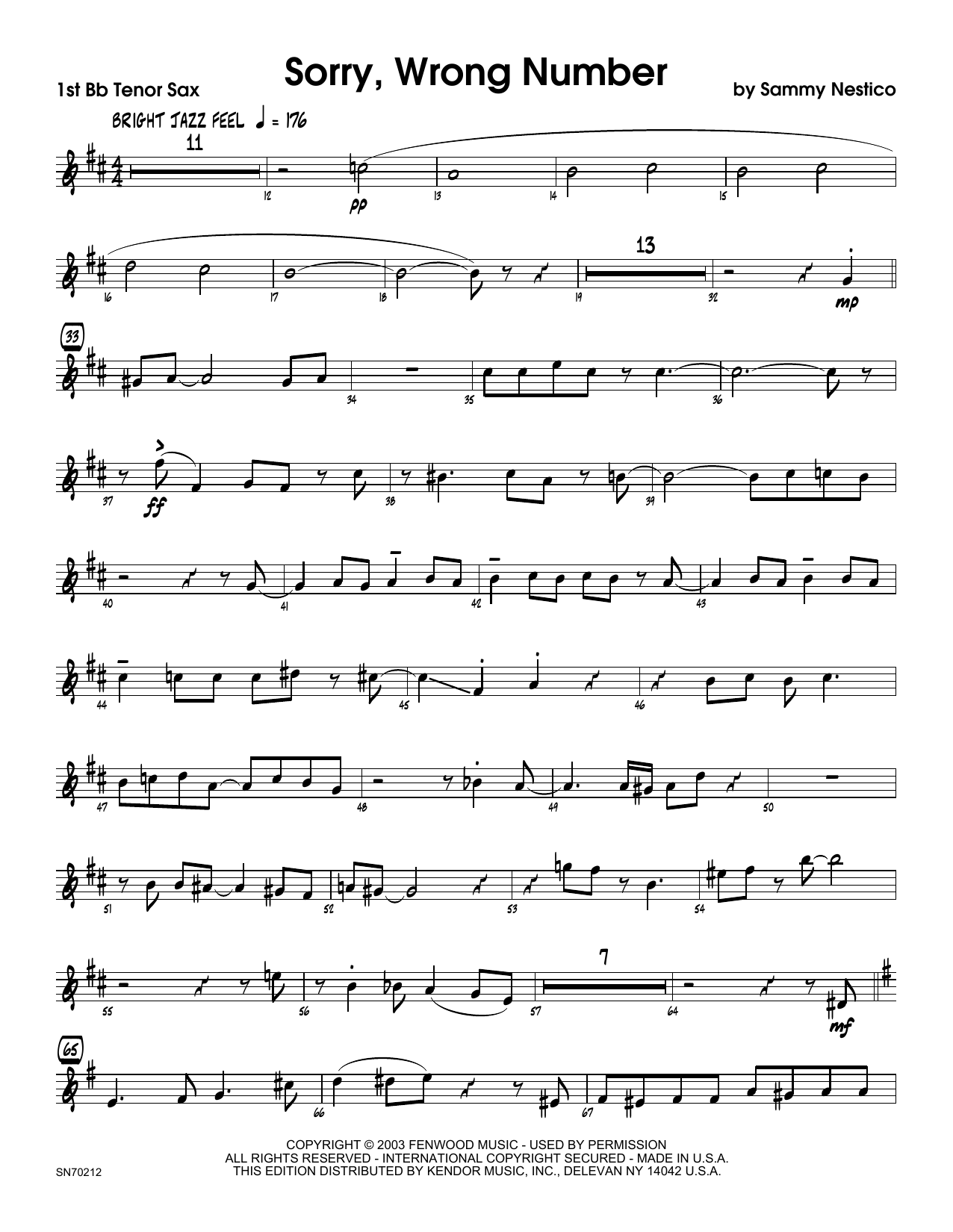Download Sammy Nestico Sorry, Wrong Number - 1st Tenor Saxopho Sheet Music