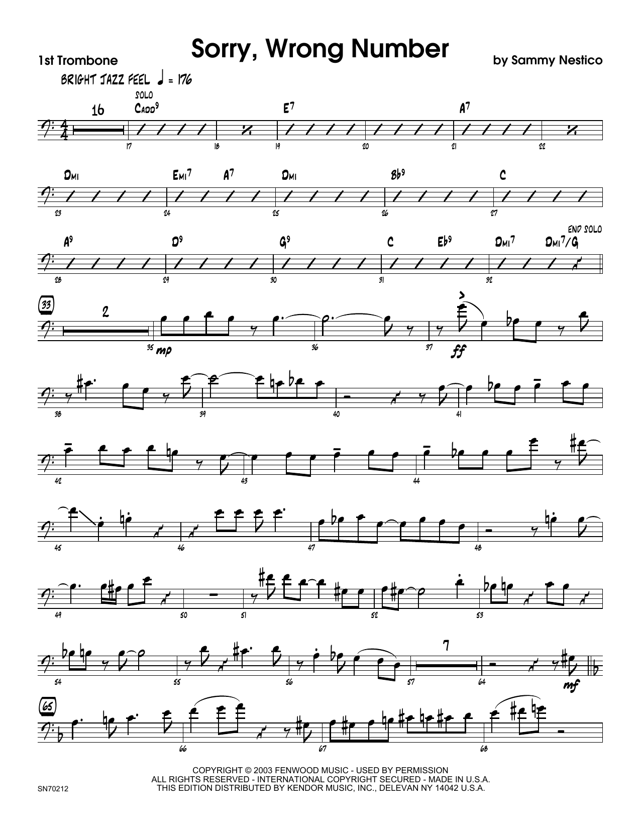 Download Sammy Nestico Sorry, Wrong Number - 1st Trombone Sheet Music