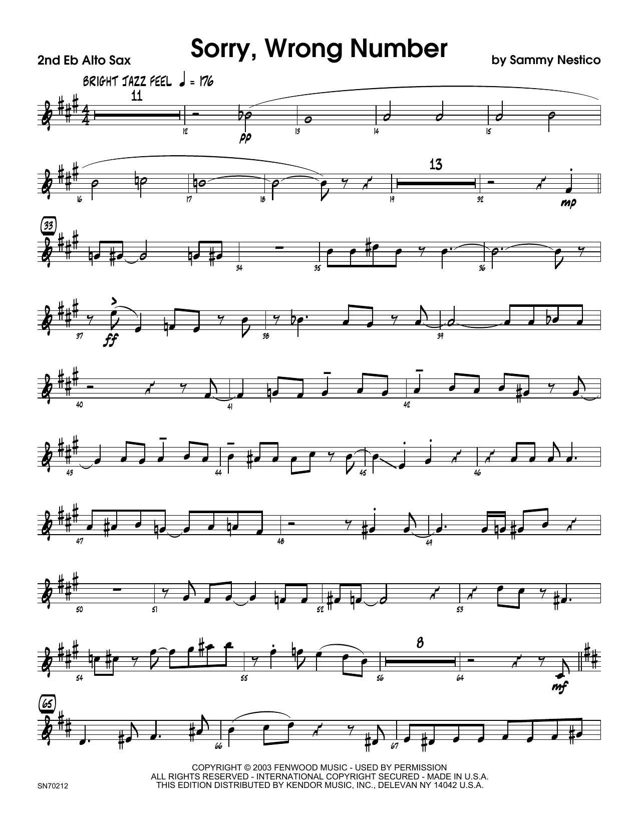 Download Sammy Nestico Sorry, Wrong Number - 2nd Eb Alto Saxop Sheet Music