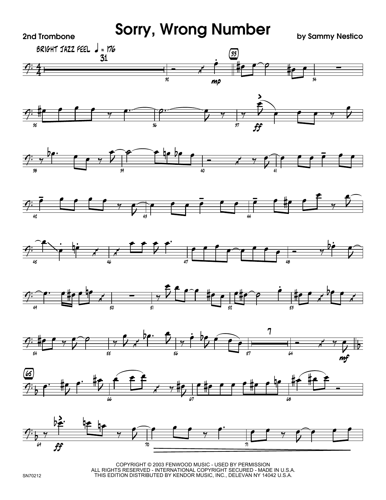 Download Sammy Nestico Sorry, Wrong Number - 2nd Trombone Sheet Music