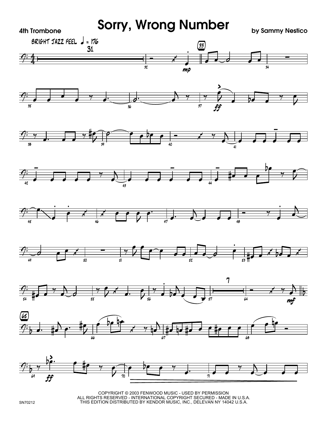 Download Sammy Nestico Sorry, Wrong Number - 4th Trombone Sheet Music