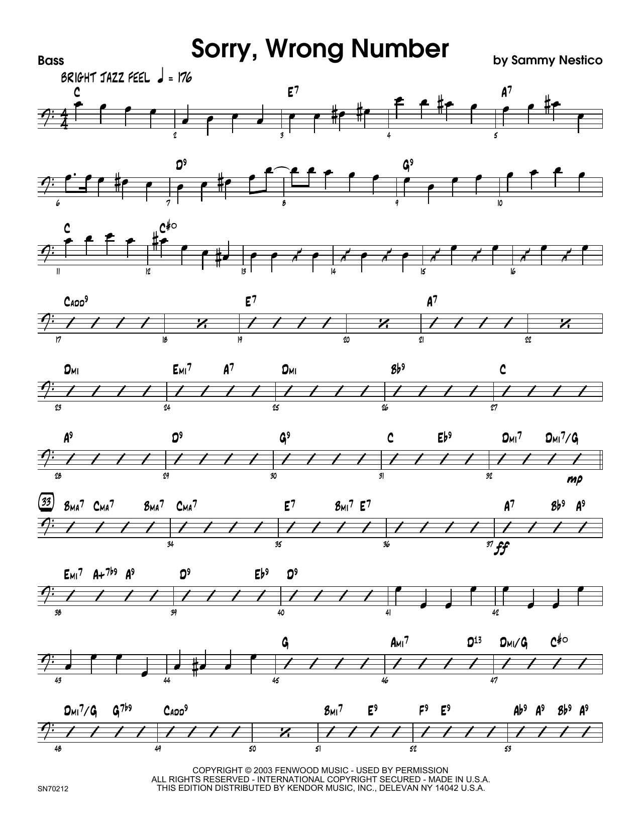 Download Sammy Nestico Sorry, Wrong Number - Bass Sheet Music
