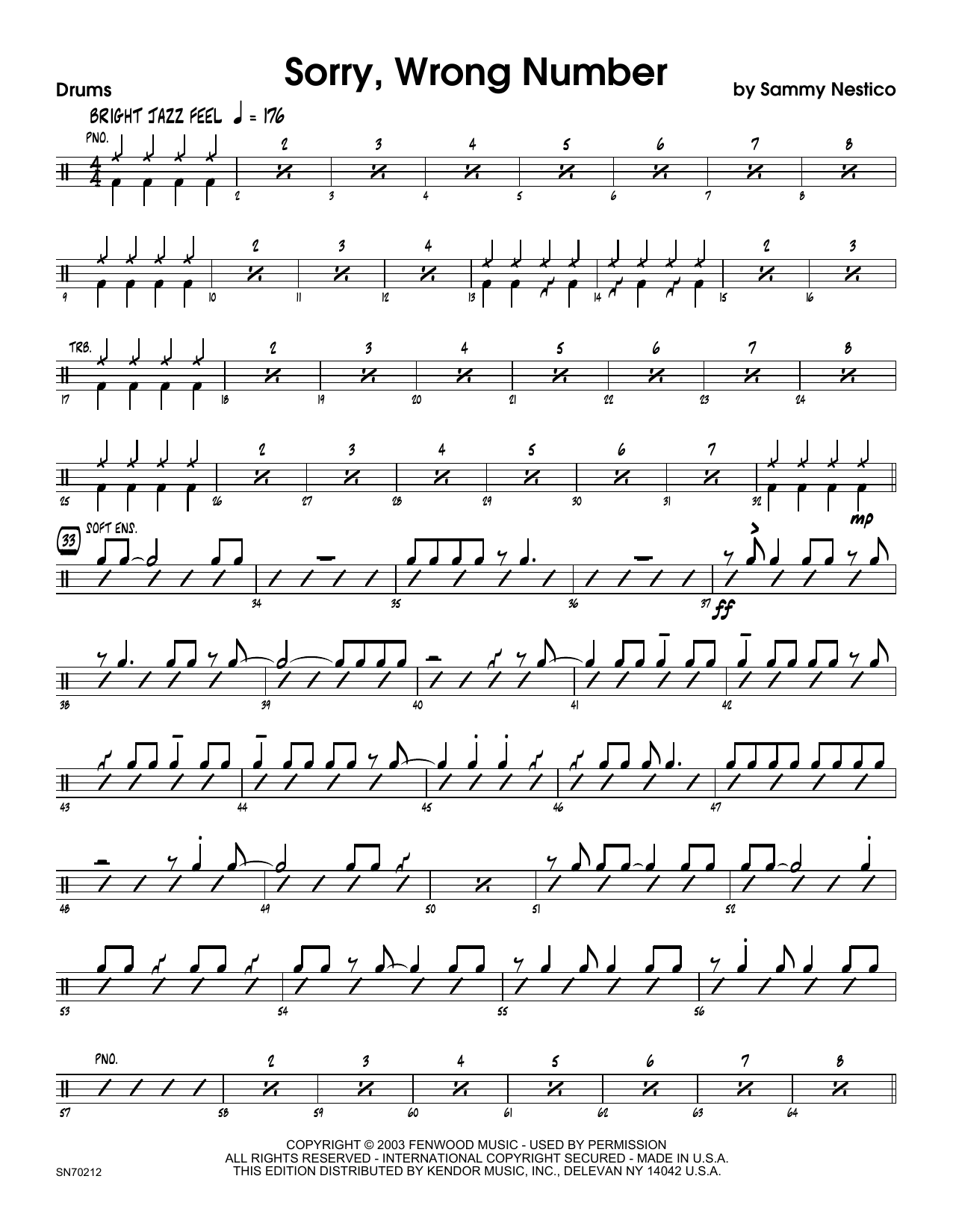 Download Sammy Nestico Sorry, Wrong Number - Drum Set Sheet Music