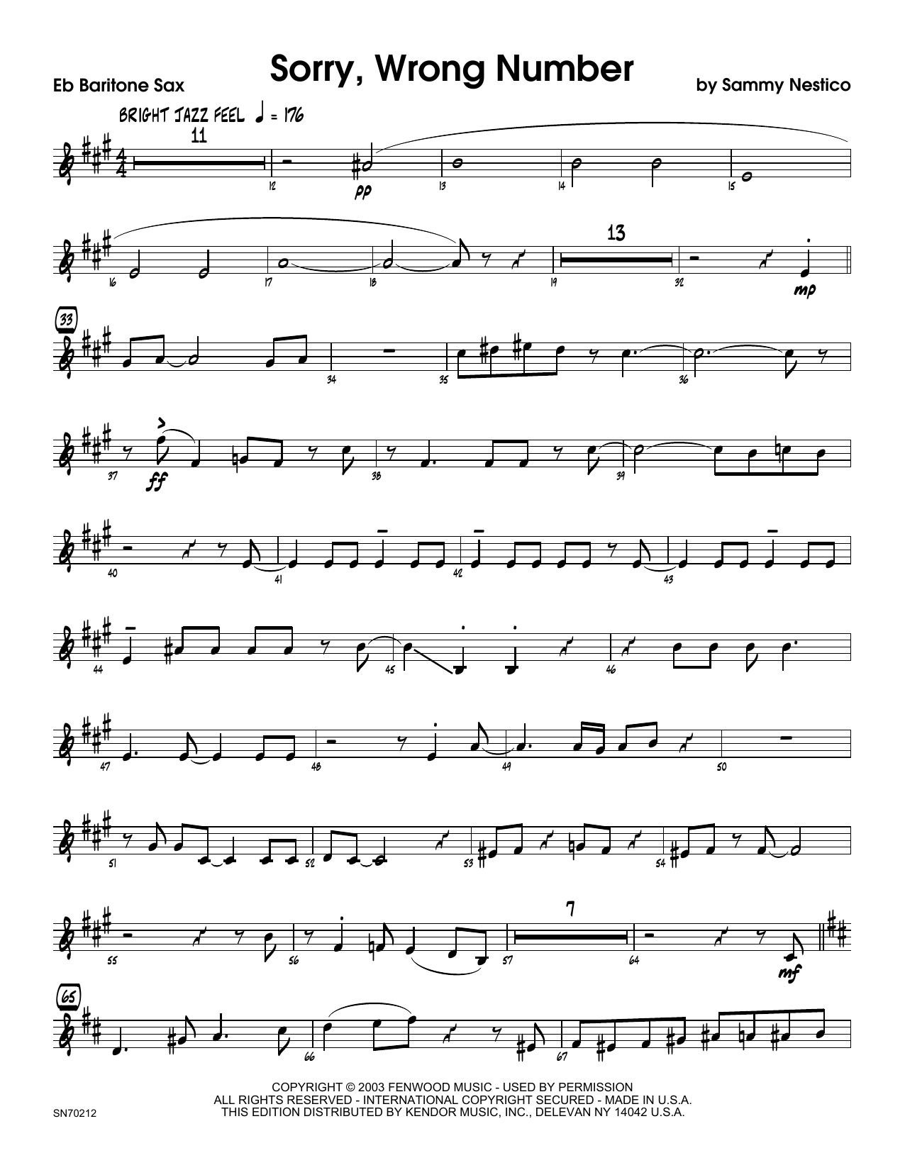 Download Sammy Nestico Sorry, Wrong Number - Eb Baritone Saxop Sheet Music