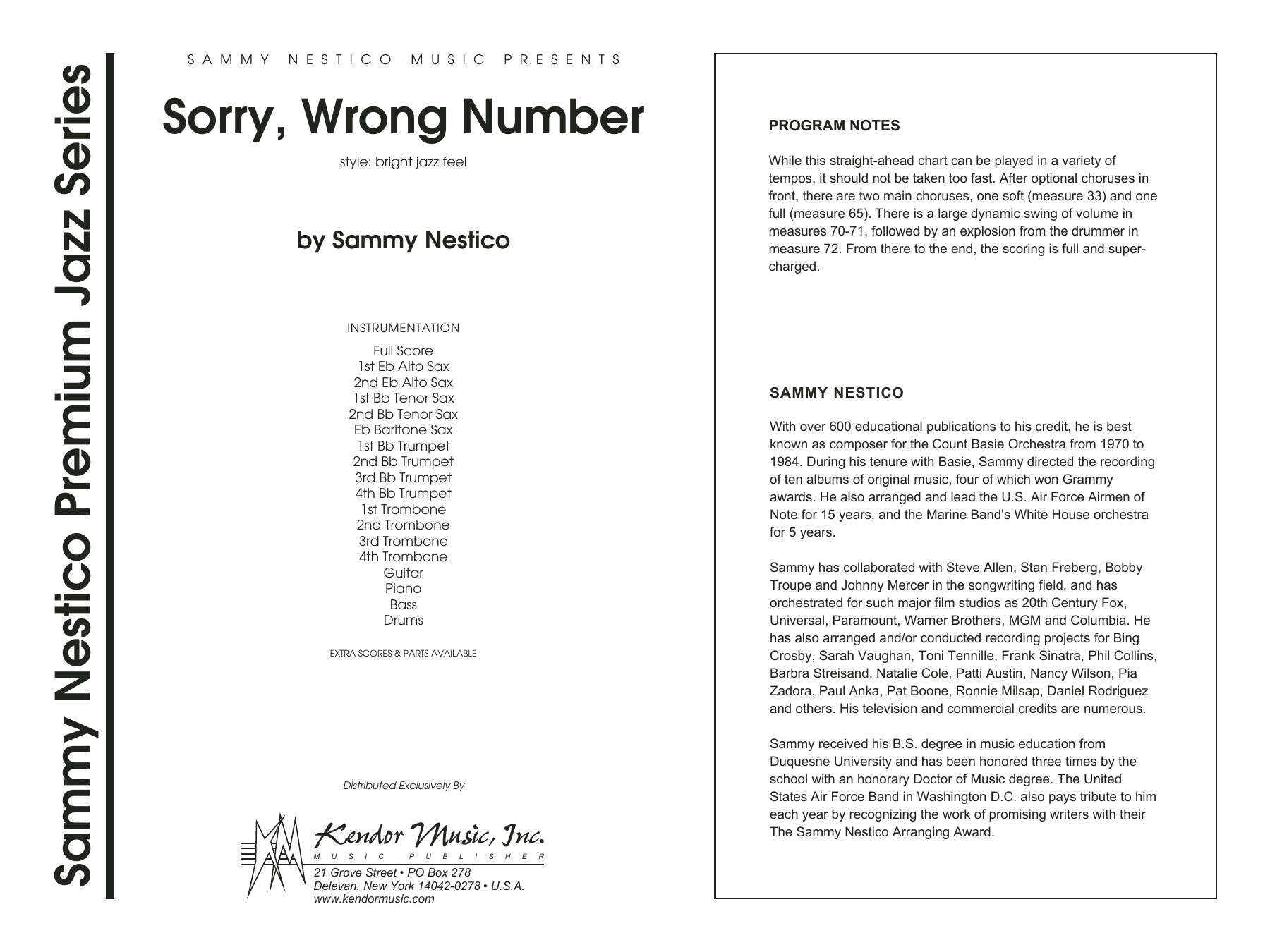 Download Sammy Nestico Sorry, Wrong Number - Full Score Sheet Music