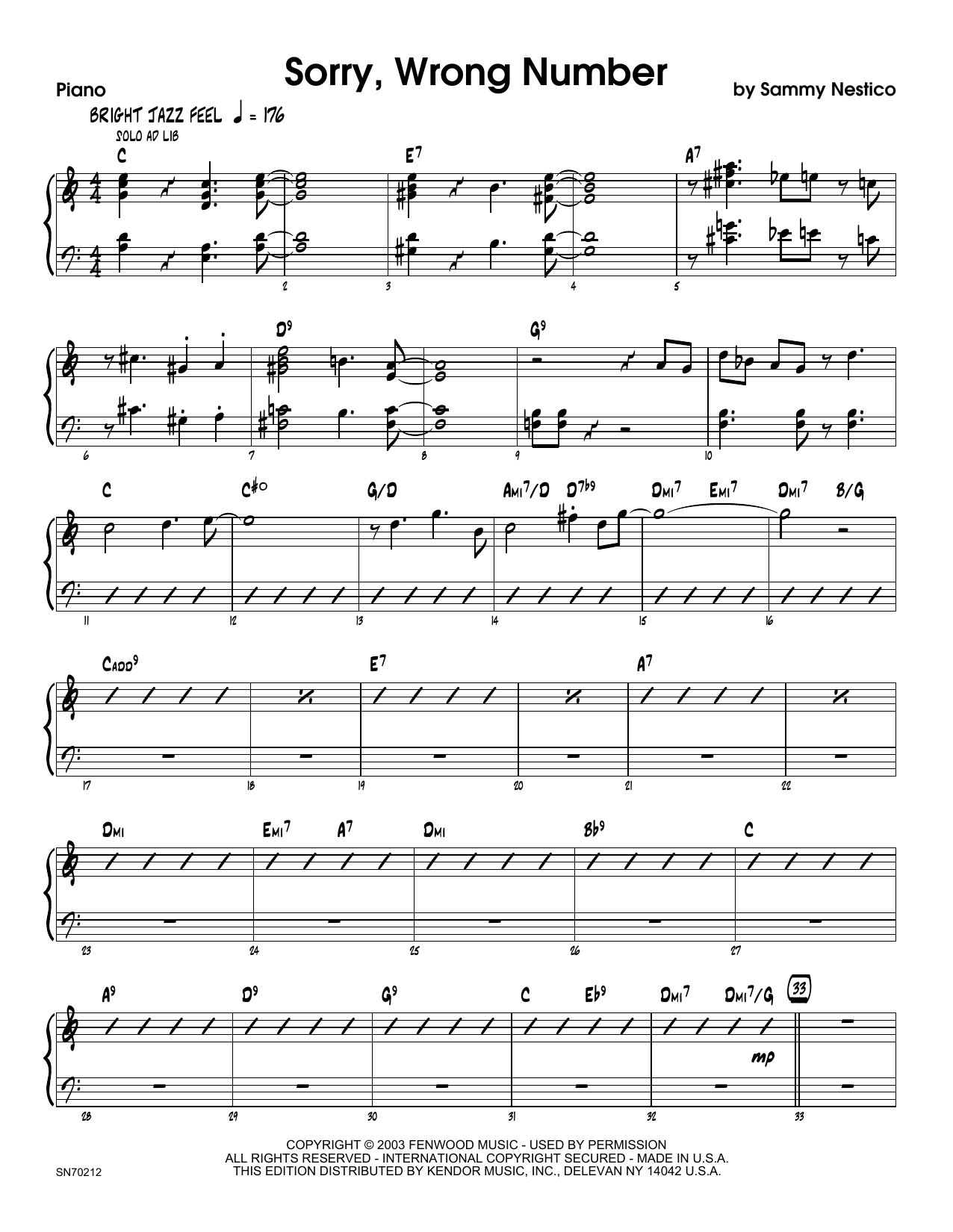Download Sammy Nestico Sorry, Wrong Number - Piano Sheet Music