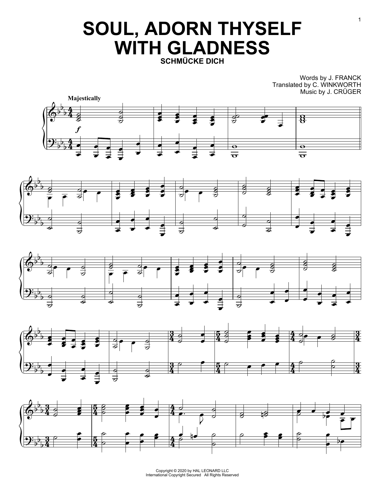 Download J. Cruger Soul, Adorn Thyself With Gladness Sheet Music