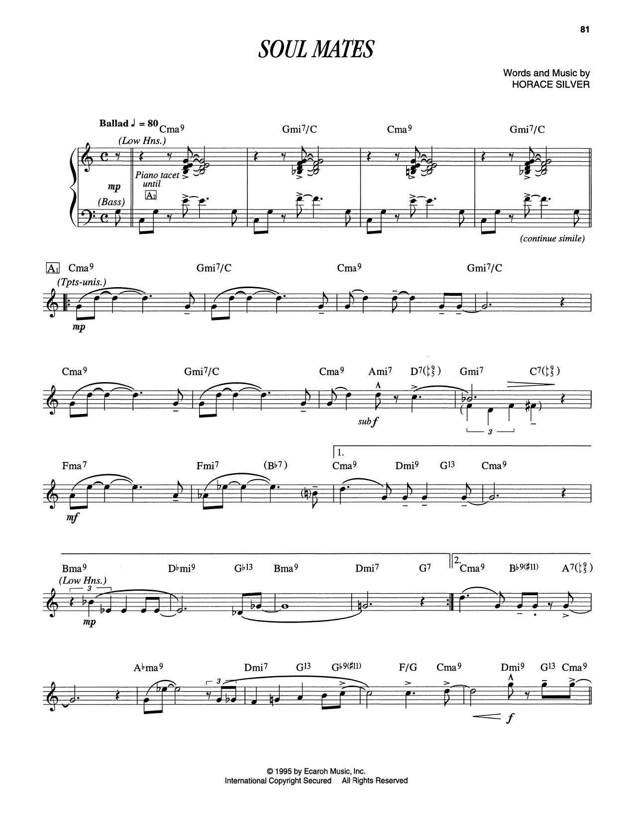 Download Horace Silver Soul Mates Sheet Music