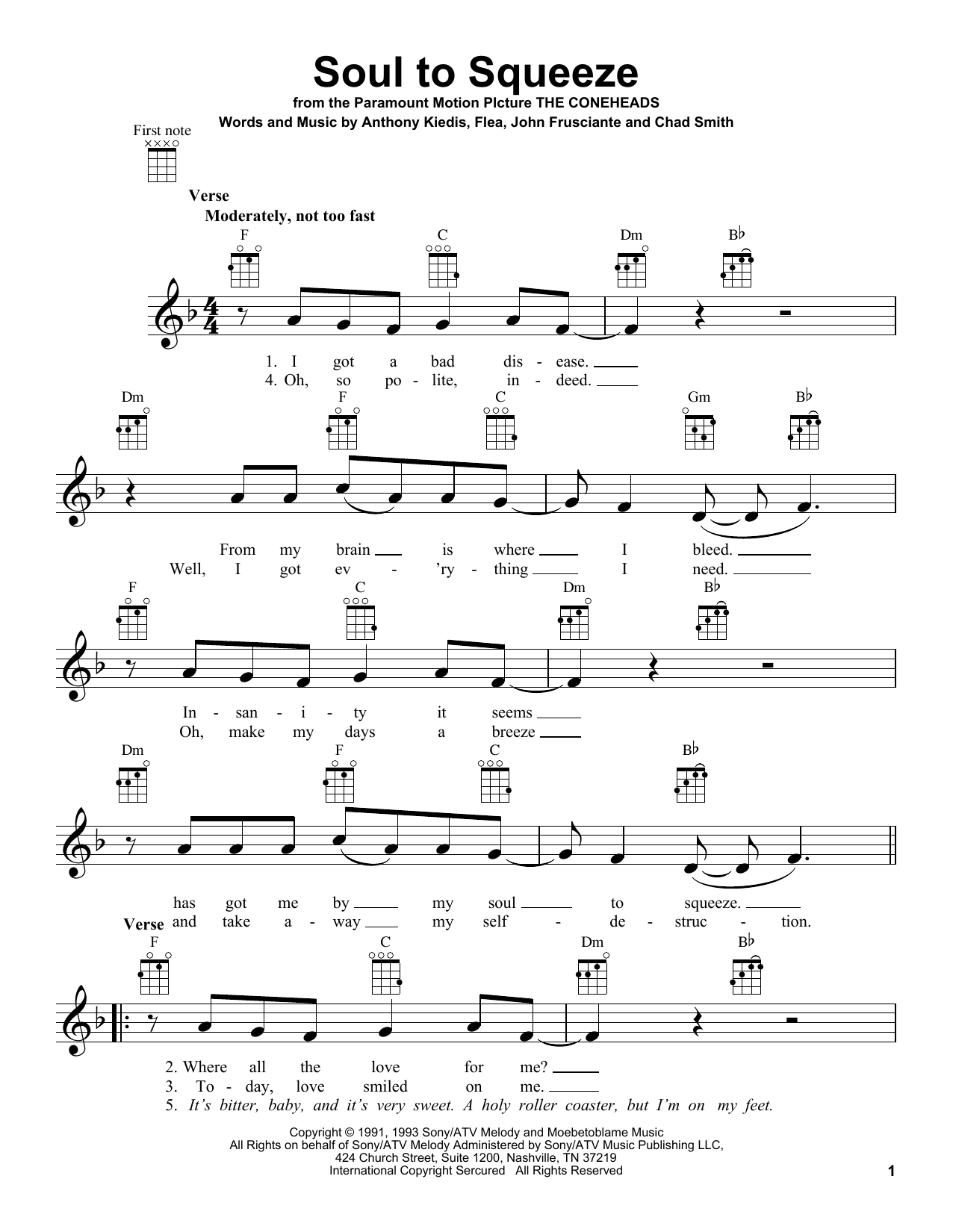 Download Red Hot Chili Peppers Soul To Squeeze Sheet Music