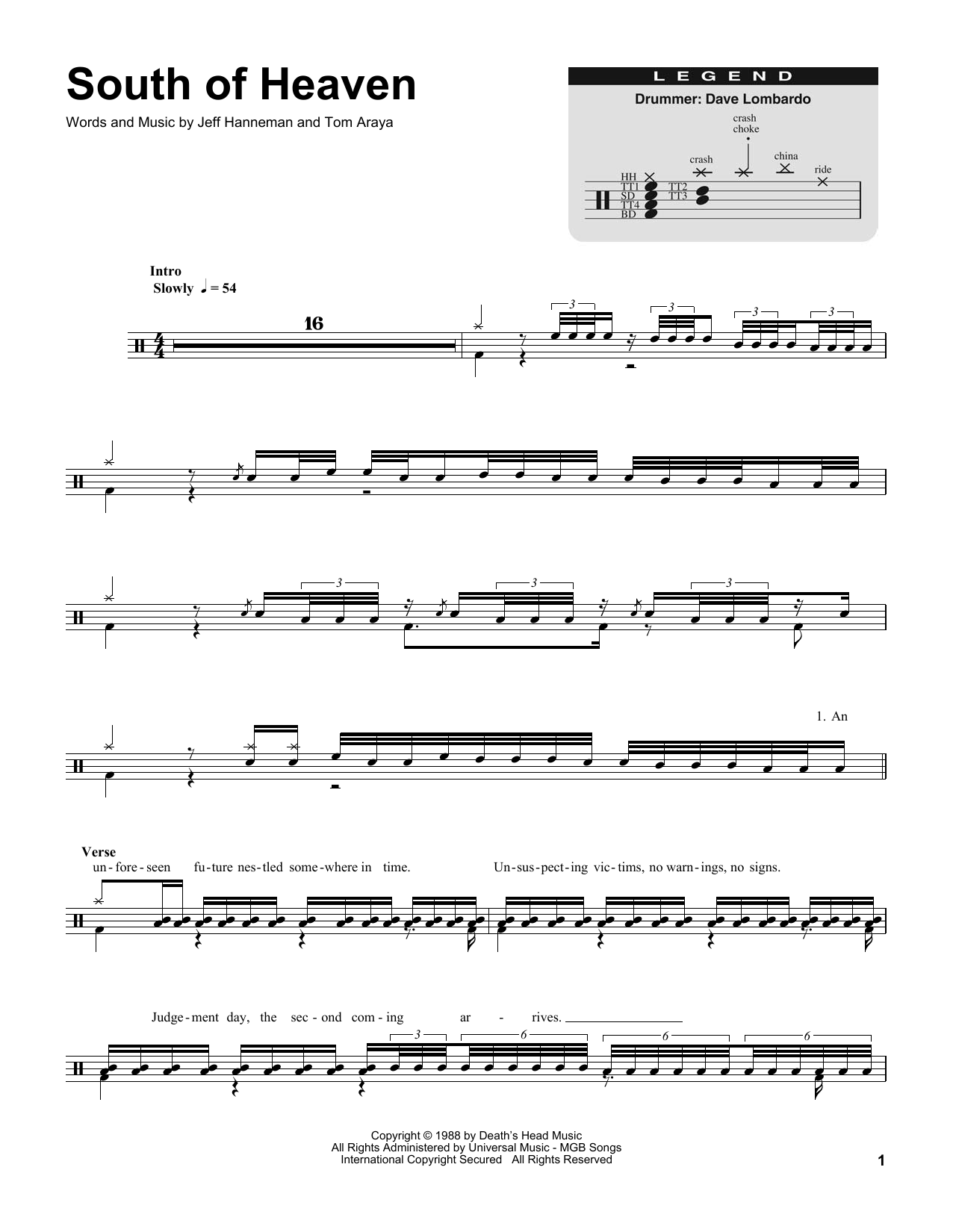 Download Slayer South Of Heaven Sheet Music