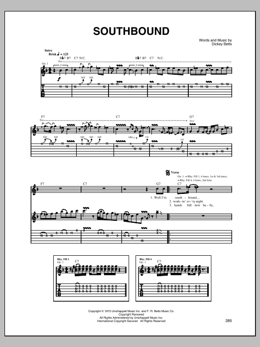 Download Allman Brothers Band Southbound Sheet Music