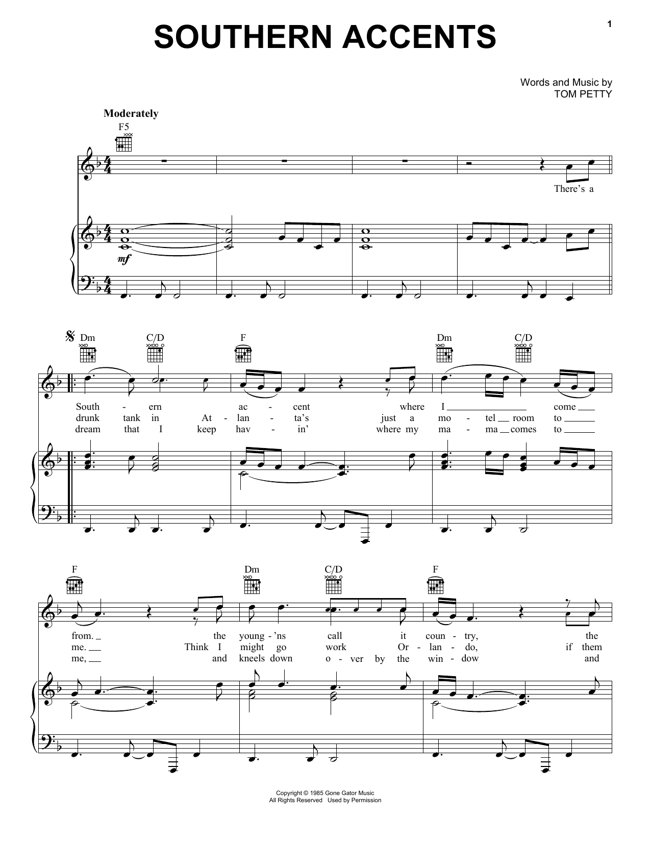 Download Tom Petty Southern Accents Sheet Music