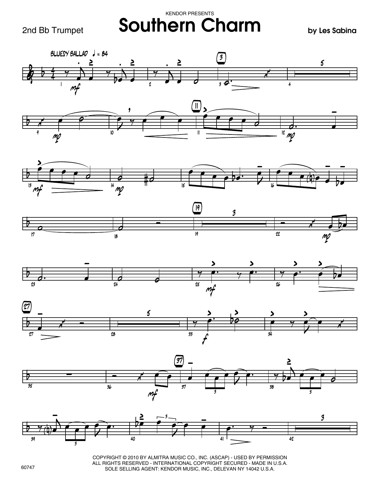 Download Les Sabina Southern Charm - 2nd Bb Trumpet Sheet Music