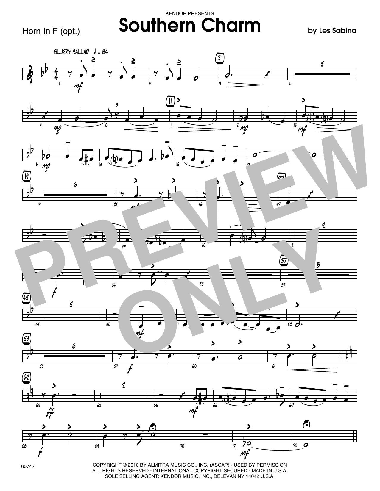 Download Les Sabina Southern Charm - Horn in F Sheet Music