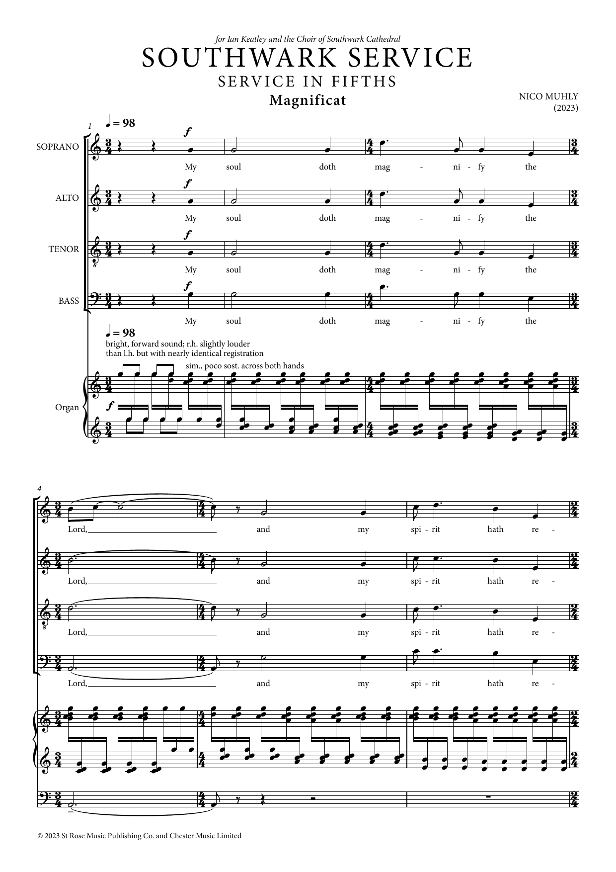 Nico Muhly Southwark Service sheet music notes printable PDF score
