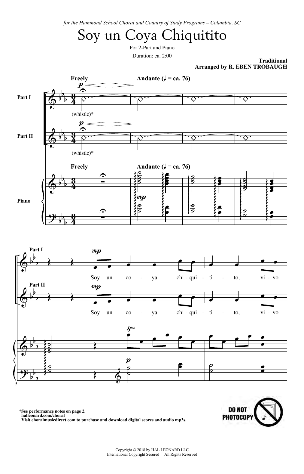 Download Traditional South American Fol Soy Un Coya Chiquitito (arr. R. Eben Tr Sheet Music