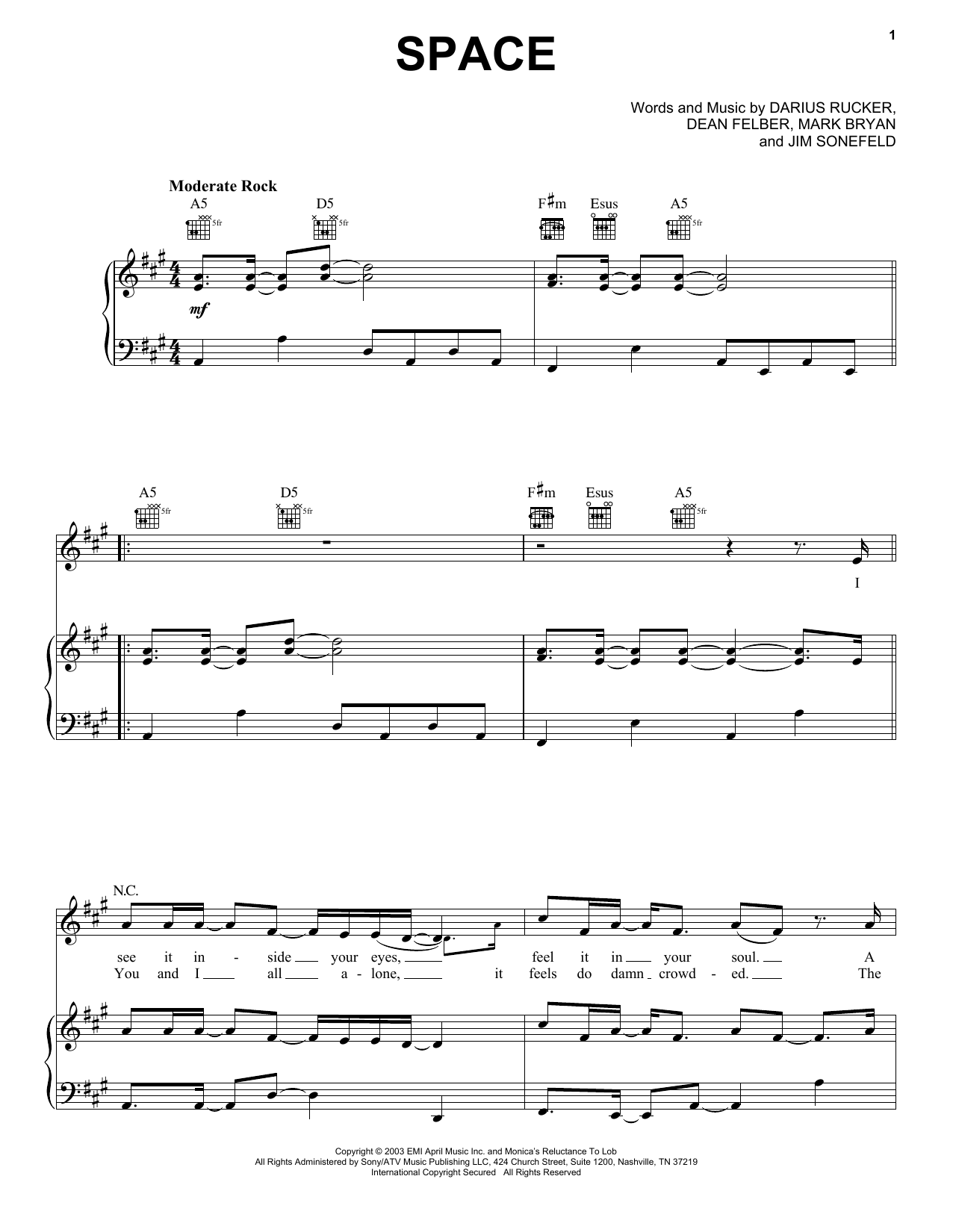 Download Hootie & The Blowfish Space Sheet Music