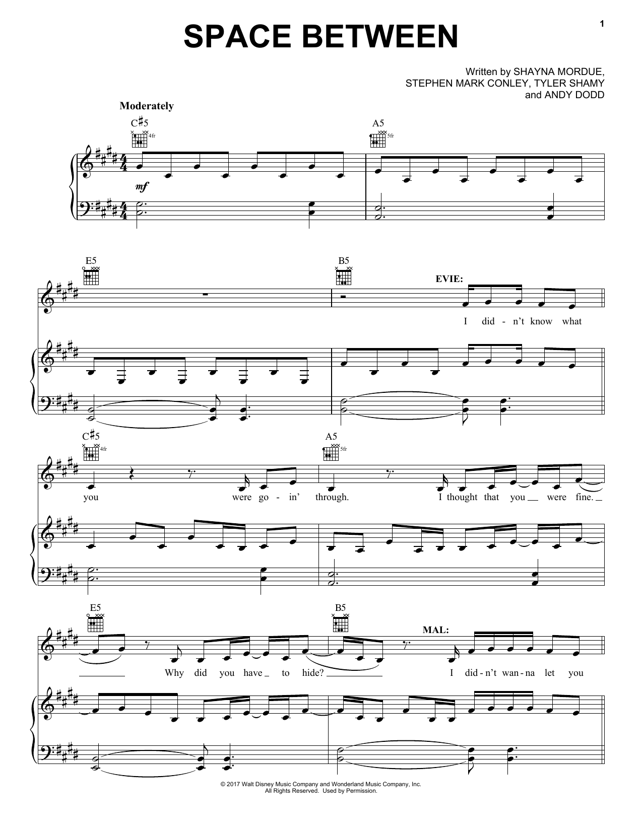 Download Stephen Mark Conley Space Between (from Disney's Descendant Sheet Music