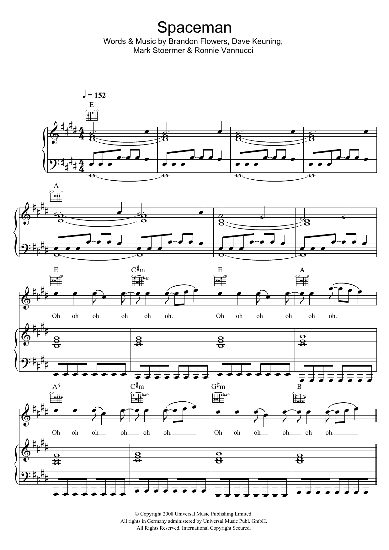 Download The Killers Spaceman Sheet Music