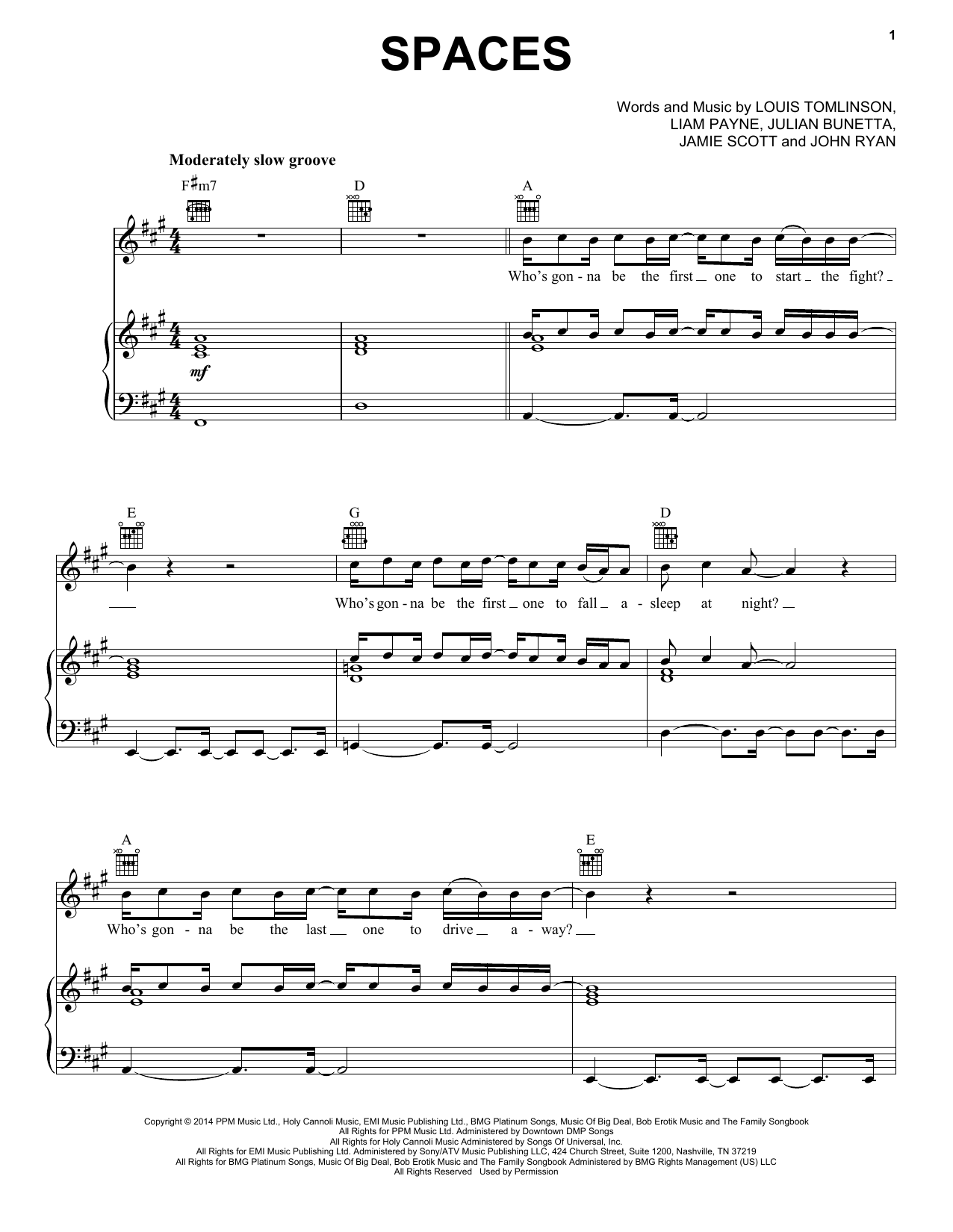 Download One Direction Spaces Sheet Music