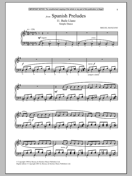 Download Miguel Manzano Spanish Preludes, 11. Baile Llano (Simp Sheet Music
