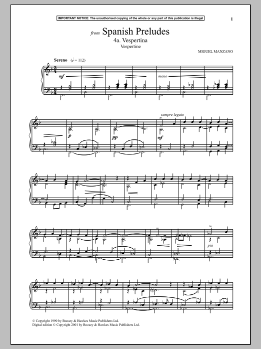 Download Miguel Manzano Spanish Preludes, 4a. Vespertina (Vespe Sheet Music